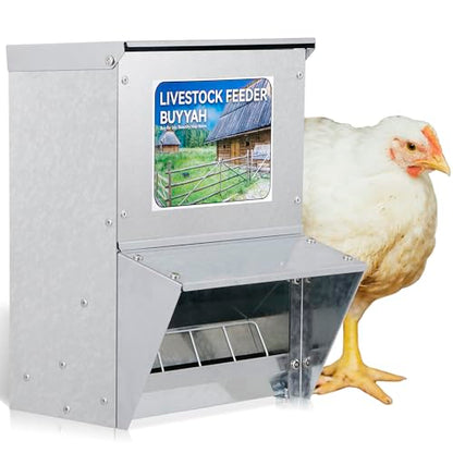 Automatic Chicken Feeder, 30 lb Capacity, Galvanized Metal Poultry Feeder, Waterproof Chicken Feeder, Suitable for Poultry, Geese, Quails, Bantams, Ducks and Turkey
