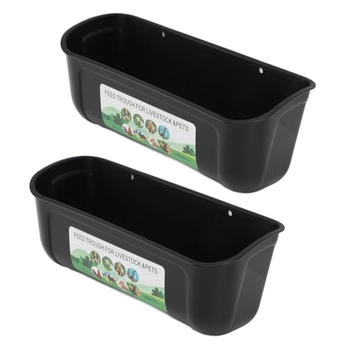 Qinlorgo 2 Pack Chicken Feeder, 5.5 Quart Hanging Fence Feed Trough, Clips with Livestock Waterer, Ideal for Goats, Ducks, Sheep, Piglets, Deer & Poultry (Black) - color: Black