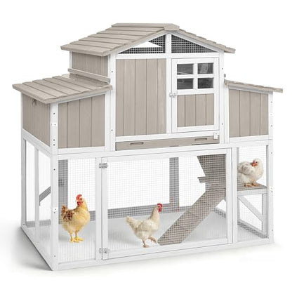 Large Wooden Chicken Coop for 2-6 Chickens, Outdoor Chicken House with 4 Nest Boxes, Hen House Poultry House Pet Hutch Chicken Cage with Waterproof Asphalt Roof, Ramp, Roosting Bars - color: Grey