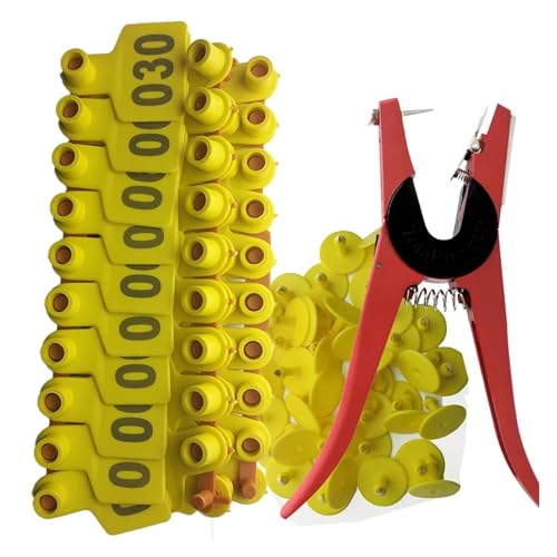Flexible Animal Ear Tags Cattle Marker Applicator with No. 001-100 TPU Tags for Cattle Pig Identification Laser Type Earring Tools(Yellow) - color: Yellow