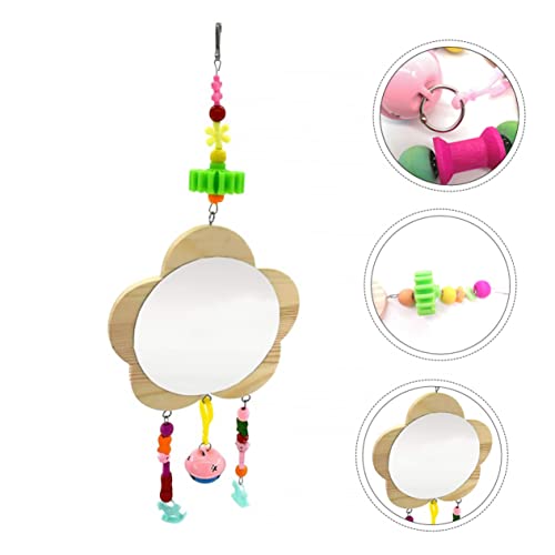 BESPORTBLE Creative Pet Rooster Mirror Toy Wooden Hanging Pendant Reflective for Hens and Fun Activity and Boredom Relief for Your Birds