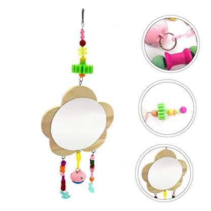 BESPORTBLE Creative Pet Rooster Mirror Toy Wooden Hanging Pendant Reflective for Hens and Fun Activity and Boredom Relief for Your Birds