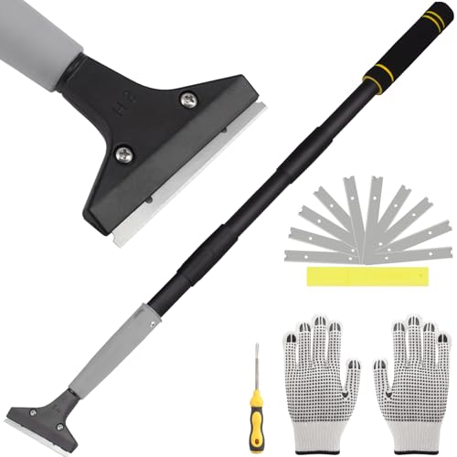 Floor Scraper Long Handle, 31" to 61" Gum Scraper Tool for Floor Cleaning Tile Wall Gum Paint with 4 inch Scraper Blade Long Handle Sturdy and Durable (31“-61”) - size: 31“-61”