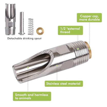 Pig Nipple Waterer for Barrel Kit Stainless Steel Pig Drinker Feeder with Brass Water Tank Connector Kit Automatic Pig Waterer System for Hog Goat Sows Piglets (3 Pig Drinker)