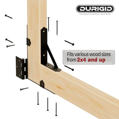 Wood Fence Gate Kit Gate Kits, Gate Frame Kit with Gravity Gate Latch, Wood Gate Hardware, Heavy Duty Fence Gate Kit with Corner Brace Brackets, Gate Kit for Wooden Fence, Black, 2 Set
