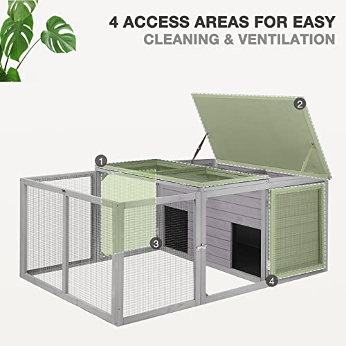 Chicken Coop Large Wooden Rabbit Hutch Indoor Outdoor with 2 Living House ANG PVC Layer for Chicken, Hutch, Ducks - size: 61"L x 40"W x 26"H