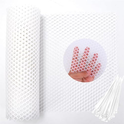 White Plastic Wire Mesh Fence Roll - 15.7IN x 20FT Plastic Chicken Wire Mesh for Poultry， Chicken Puppy Rabbit, Floral-Plastic Fence - color: White-15.7IN×20FT