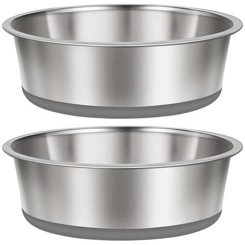 Taglory 2 Cup Stainless Steel Dog Bowls Set of 2 for Food and Water, Silicone Base Anti-Slip, Rust Resistant, Extra Thick Metal Dog Bowl for Cats and Puppies, 17oz, Gray - color: Gray, size: 2 CUP