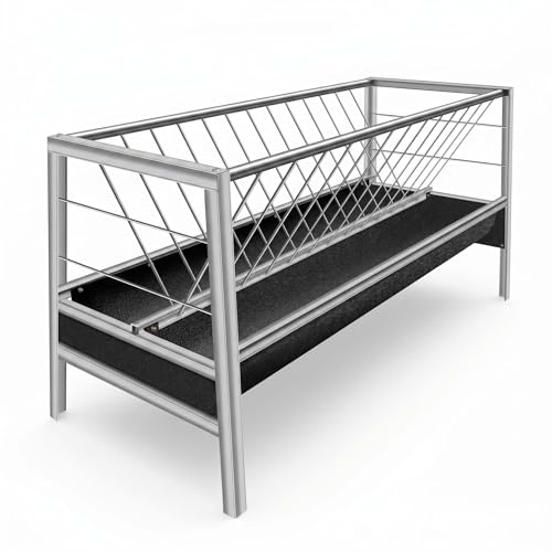 Anti-Waste 77 Gallon Hay Feeder, Premium Stainless Steel Feeder with Rubber Base Trough, Heavy Duty Farm Equipment for Goats, Sheep, Calves and Horses Daily Feeding