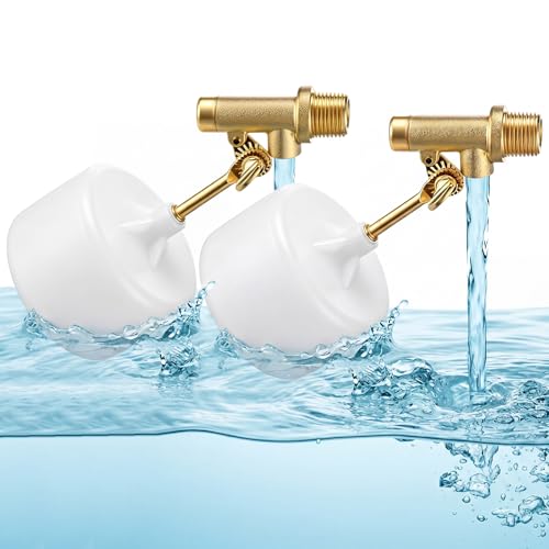 Lounsweer 2 Pack 3/8" Water Float Valves, Brass Pool Float Valve with Adjustable Arm, Water Level Control for In-Ground Pools & Auto-Fill Systems Fountains Tank Ponds Aquariums