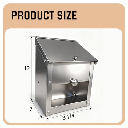Stainless Steel Gravity Feeder for Squirrel, No Waste Hanging Chicken Feeder with Lid, Wall Mount Food Box for Duck Goose Stray Cat Small Pets Indoor Outdoor (10 lbs)