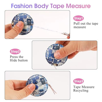 Retractable Mini Tape Measure, Auto-Retract, Premium Leather Tape Measure, Dual-Sided Ruler, Ideal for Fabric Cutting, Body Measurements, and Handicrafts (Puzzle) - color: Blue Puzzle Floral