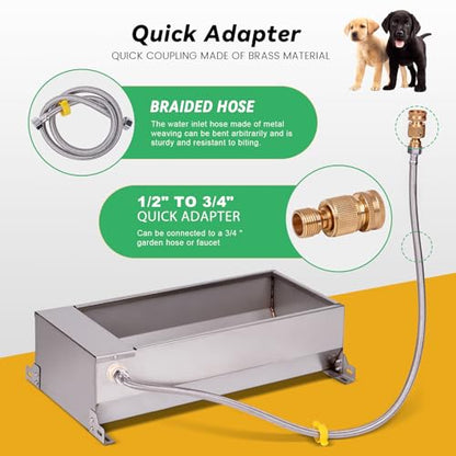 Automatic Livestock Water Trough Stainless Steel Animal Drinking Water Bowl Dispenser with Float Valve Kit Large Capacity Outdoor Animal Self Filling Horse Trough for Dog Horse Pig Cow Goat