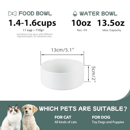 Havniva 5.1” Ceramic Dog Bowls, Small Dog Food and Water Bowl Set of 2, Durable Dog Water Bowl with Non-Slip Rubber Base Large Capacity Pet Feeding Bowl for Small Dogs - color: Matte White, size: 5.1 Inch