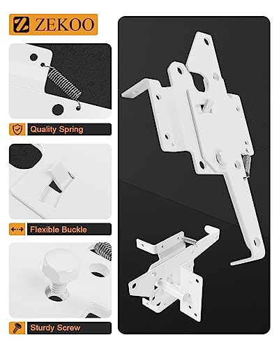 ZEKOO Stainless Steel Vinyl Fence Gate kit, Self Closing Gate Hinges and Latch, Rust Proof, Use for Vinyl Fence Gate and Wood Fences Gate, Heavy Duty 1 Gate Latch 2 Gate Hinges (White) - color: White One Set