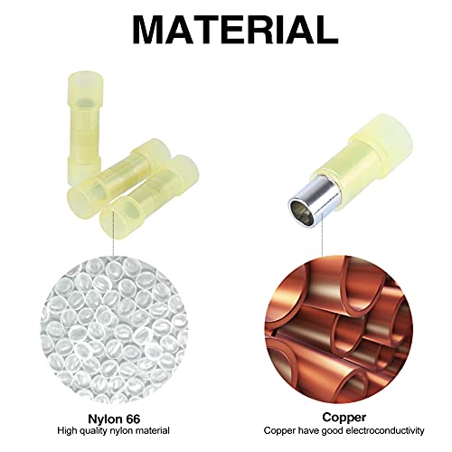 120pcs PA66 Nylon 12-10 Wire Connectors Electrical Crimp Butt Connector Fully Insulated Splice Wire Terminals Yellow - size: Yellow 120PCS
