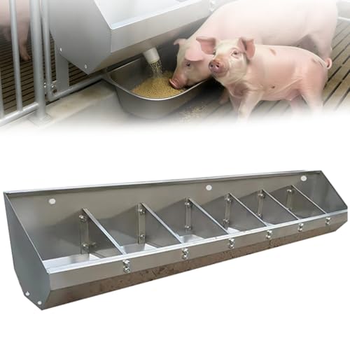 Stainless Steel Pig Feeder Trough - Durable Waste-Reducing Design for Fattening Pigs, Indoor/Outdoor Use, 2m Length, 7 Holes, Easy Fence Mount, Ideal Animal Feeding Bowl - size: 2meter/7hole