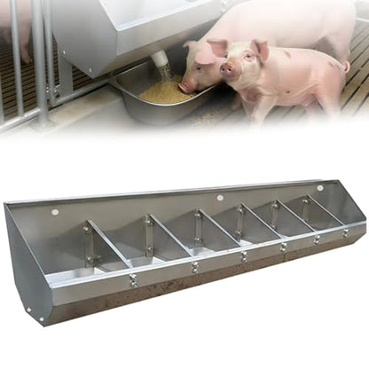 Stainless Steel Pig Feeder Trough - Durable Waste-Reducing Design for Fattening Pigs, Indoor/Outdoor Use, 2m Length, 7 Holes, Easy Fence Mount, Ideal Animal Feeding Bowl - size: 2meter/7hole