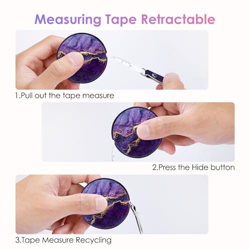 Sewing Tape Measure，Colour Printed Small Retractable Soft Measuring Tape for Tailor Cloth Fabric Body Measurements. - color: Purple Marble