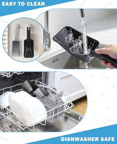 2-Pack Dog Food Scoop Set,1 Cup and 2 Cup Plastic Pet Food Measuring Scoops with Clear Measurement Lines,Multi-Purpose Pet Food Scooper for Dogs, Cats (Grey and Black) - color: Grey and Black