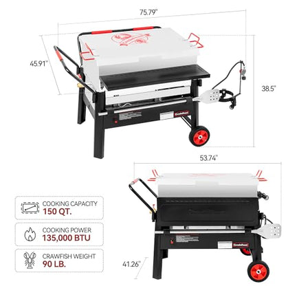 Creole Feast CFB2001 150 QT Crawfish Boiler, Outdoor Double Sack Propane Gas Crawfish Cooker with Foldable Cylinder Mounting Bracket and Stirring Paddle for Seafood & Crawfish Season, Black - size: 150 quart