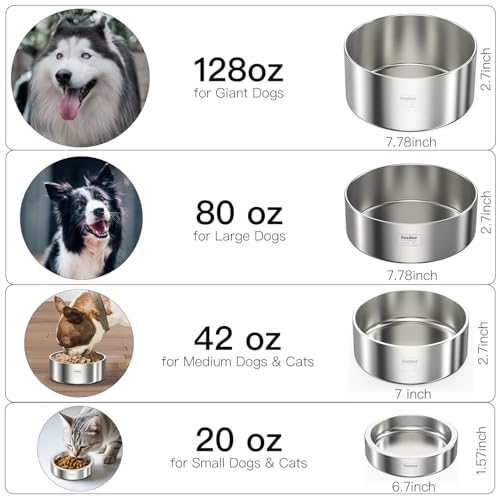 2L Double Layers 304 Stainless Steel Dog Bowl - Insulated & Durable | Non-Slip Base | Easy to Clean | BPA-Free Safe Dog Food and Water Bowl - color: 2L