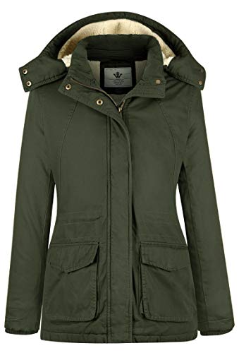 WenVen Women's Winter Warm Sherpa Lined Jacket Heavy Parka Coat with Hood - color: Army Green, size: Medium