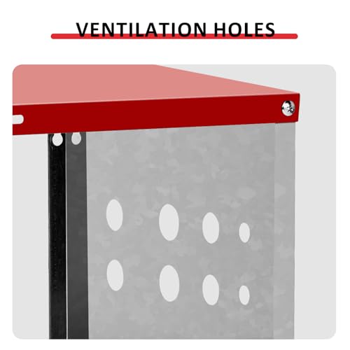 Chicken Nesting Boxes for Laying Eggs, 2-Tier 6 Compartment Roll Out Ducks Poultry Hens Nest Box with Lid Cover, Rolling Egg Collection Protection Chicken Coop for 6 Up to 24 Chickens, Silver and Red