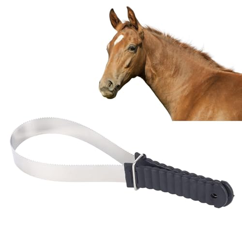 Stainless Steel Horse Curry Comb, Shedding Blade Horse Brush Scraper Dog Shedding Blade Stainless Steel Grooming Blade for Horse Hair Cleaning