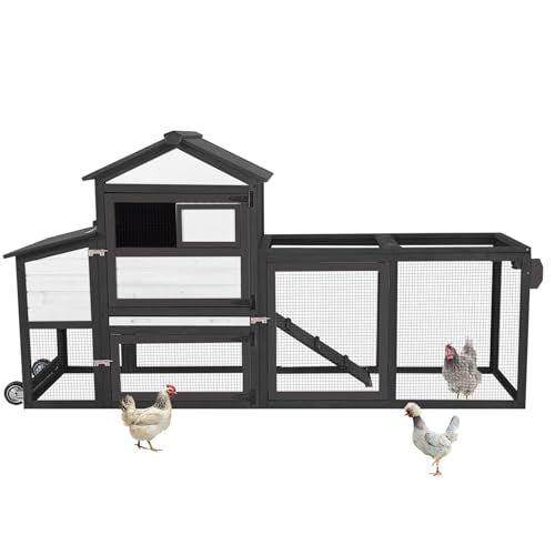 Mobile Chicken Coop Wooden with Wheels, Expandable Outdoor Chicken Tractor with Nesting Box & Pull-Out Tray, Easy-Clean Poultry Coop for 2–3 Chickens & Ducks - color: Black