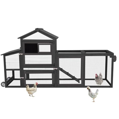 Mobile Chicken Coop Wooden with Wheels, Expandable Outdoor Chicken Tractor with Nesting Box & Pull-Out Tray, Easy-Clean Poultry Coop for 2–3 Chickens & Ducks - color: Black