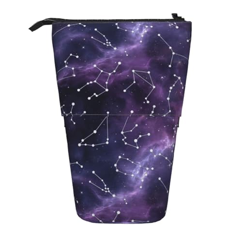 Purple Constellation Standing Pencil Case Cute Telescopic Stationary Pouch with Zipper Large Capacity Stand up Pen Bag Portable Makeup Holder for School Office Supplies - color: Constellation