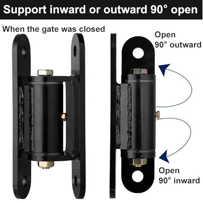 7" Heavy Duty Gate Hinges,1100Lbs Max Load,Thickened Solid Steel | 90°Inward/Outward Swivel, Lubricable Roller Bearings,Bolt&Weld on Driveway Gates, Large Metal, Wooden Gates& Farm Gates