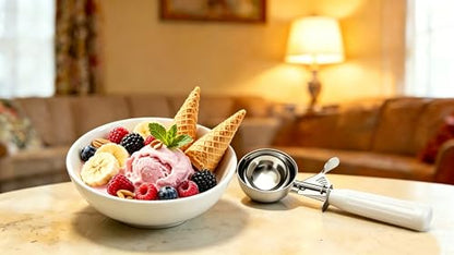 TOPKITCHEN Commercial-Grade Ice Cream Scoop 5.33 oz, 18/8 Stainless Steel Cookie Scoop with Plastic Handle, Portion Control Disher Scoop for Bakeries,Restaurants & Dessert Shops, #6, White - size: 5.33 oz - White