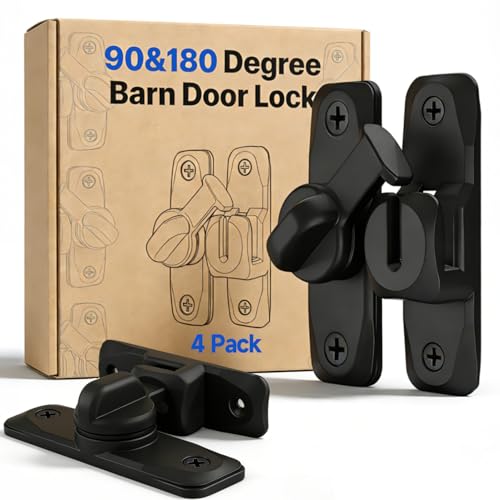 Barn Door Lock and Latche: Black 90/180 Degree Latch, Sliding Barn Door Locks, Small Sliding Gate Latch, Zinc-Alloy Bifold Door Latch for Cabinets, Bathroom, Window, Outdoor, Child Proof (4 Pack) - color: Black, size: 4 Pack
