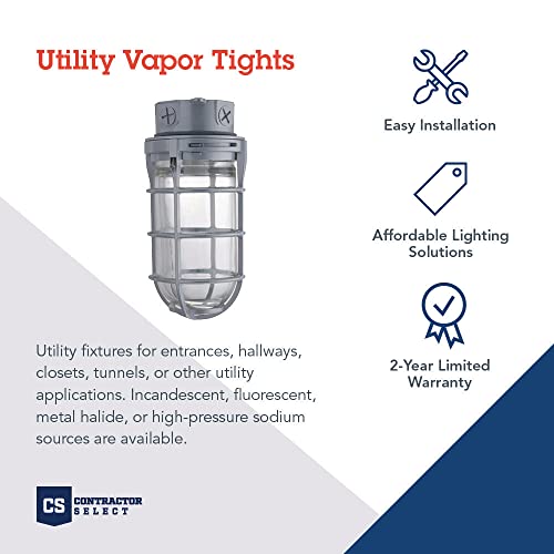 Lithonia Lighting Jelly Jar Light Fixture, Incandescent Utility Vapor Tight Ceiling Lamp, Industrial Style Wall Light for Indoor and Outdoor Use, 150W, 120V, Includes Junction Box, Grey (VC150I M12) - size: 150W Max (Pack of 12), style: Ceiling Mount