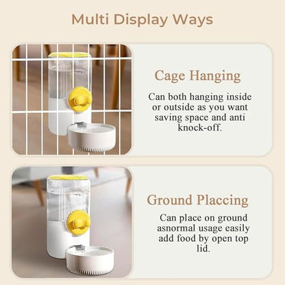 34oz Hanging Gravity Auto-Refill Water Bowl for Small Animal Cage | Visible Water Level, Keeps Floor Space Clear, Secure Cage-Mounted Placement, Detachable for Routine Cleaning - color: Yellow