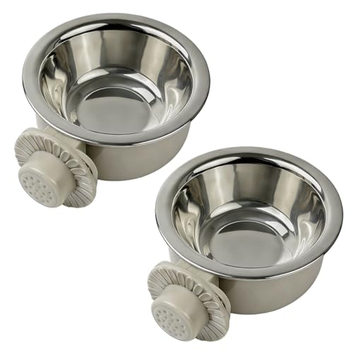 2Pcs Pets Lightweight Stainless Steel Bowl,Removable Stainless Steel Pet Hanging Food Water Feeder Bowl for Puppy Dog Cat Rabbit Ferret Bird Gunea Pigs (Small) - size: Small