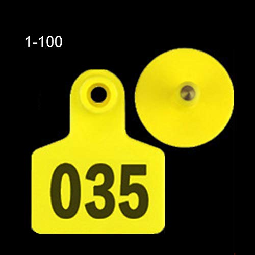 100PCS Soft TPU Ear Livestock Identification Ear Tag Applicator for Goats Sheep Cattle Cows Pigs Cow Ear with Number Cow Ear Numbered Cow Ear Necklace Cattle Ear, Yellow