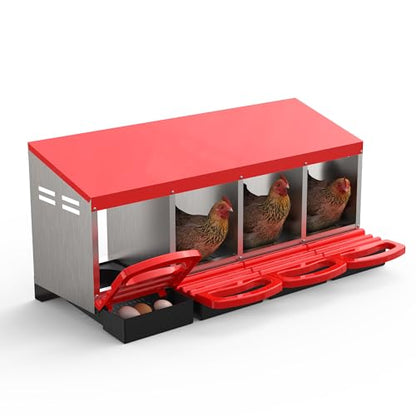 4 Hole Roll Away Chicken Nesting Box - Chickens Laying Box with Removable Tray, Easy Egg Collection & Cleaning, Metal Nesting Boxes for Backyard, Farm, Poultry Coop - color: red, size: 4 Compartments