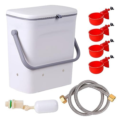 Automatic Water Dispenser for Chickens, 2 Gallons Float-Control Auto Waterer with 4 Water Cups, Chicken Drinker with Hose Attachment for Chicks, Gooses, Ducks, Turkeys