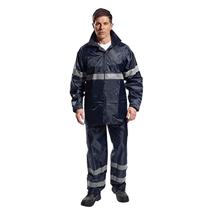 Portwest F440 Men's Hi Vis Waterproof Hooded Rain Jacket - Classic Iona Reflective Rain Coat Black, Large - color: Black, size: Large