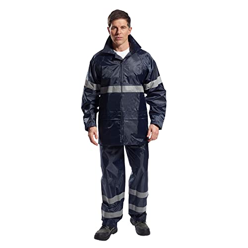 Portwest F440 Men's Hi Vis Waterproof Hooded Rain Jacket - Classic Iona Reflective Rain Coat Navy, X-Large - color: Navy, size: X-Large