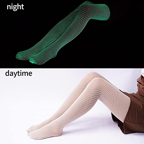 Glow in the Dark Fishnets Stockings, High Waist Tights Party Stockings for Womens - color: White-green