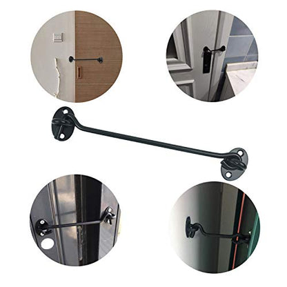 2PCS 8 Inch Stainless Steel Barn Door Hook and Eye Latch - Black, Long Privacy Cabin Swivel Window Hook, Heavy Duty Gate Latch Holder Easy Lock - for Sliding Door, Garage, Shed, Window - size: 8 Inch - Black