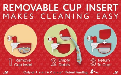 RentACoop DIY Waterer Kit - Auto-Fill Cups with Inserts - Great for Chickens, Ducks, Geese, Turkeys, Peafowl, and Quail - 4 Pack + 1 Bonus Cup Included (Red, Pack of 4)