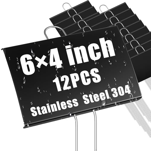 Landhoow 12 Pcs Large Garden Plant Markers Metal Plant Labels Sign 4'' x 6'' with 11'' Stake Weatherproof Waterproof Garden Sign for Outdoor Seedlings Herbs Vegetable Greenhouse, Black - color: Black, size: 4'' X 6'' with 11'' Stake