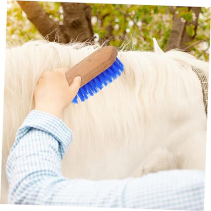 Mipcase Horse Grooming Brush with Stiff Bristles for Hair Cleaning Ergonomic Non Slip Handle Stable Wood Material Suitable Cattle and Donkeys Blue
