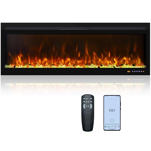 50 Inch Smart Electric Fireplace Insert with Heater, Recessed or Wall Mounted, Remote and App Control, 9H Timer, Adjustable Realistic Flame Effects, 1500W Heater - size: 50 Inch WiFi