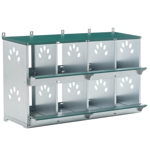 Galvanized Steel Chicken Nesting Box for Hens – Wall-Mounted Poultry Egg Laying Box with Ventilated Design and Roll-Out Bottom (8-Hole,Green) - color: 8-Hole,Green
